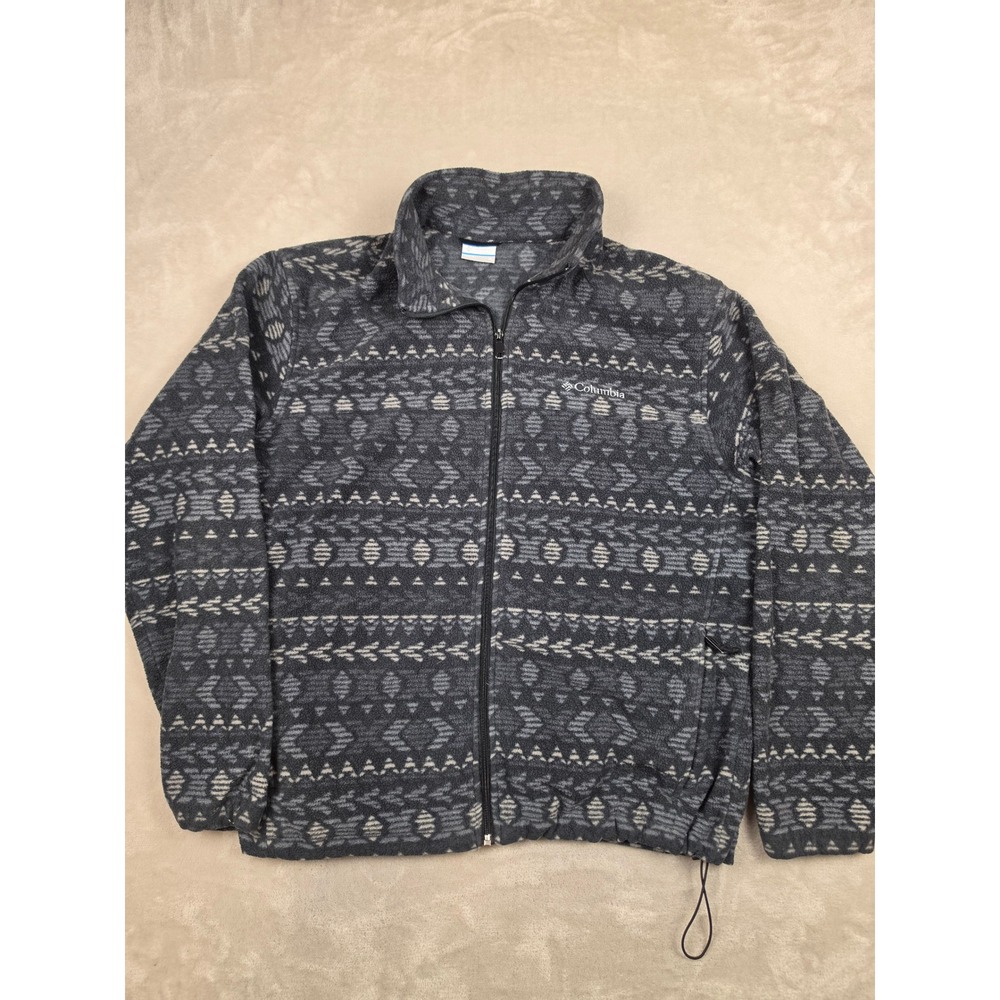 Columbia Fleece Jacket Mens XL Gray Aztec Pattern Full Zip Outdoor